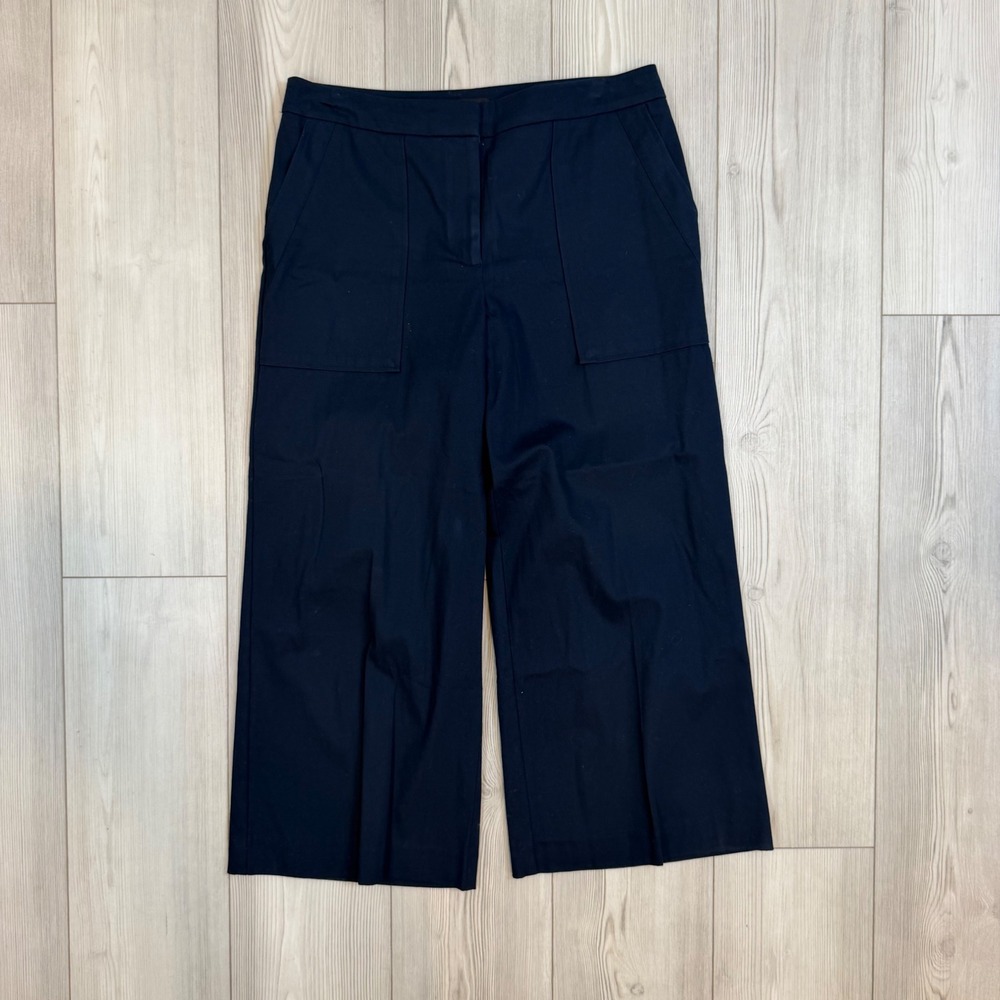 Ann Taylor Factory Navy Blue Wide Leg Crop Patch Pocket Pants 453410 Womens 10